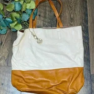 Dkny Bags Dkny Ivory Caramel Leather Tote Purse Poshmark